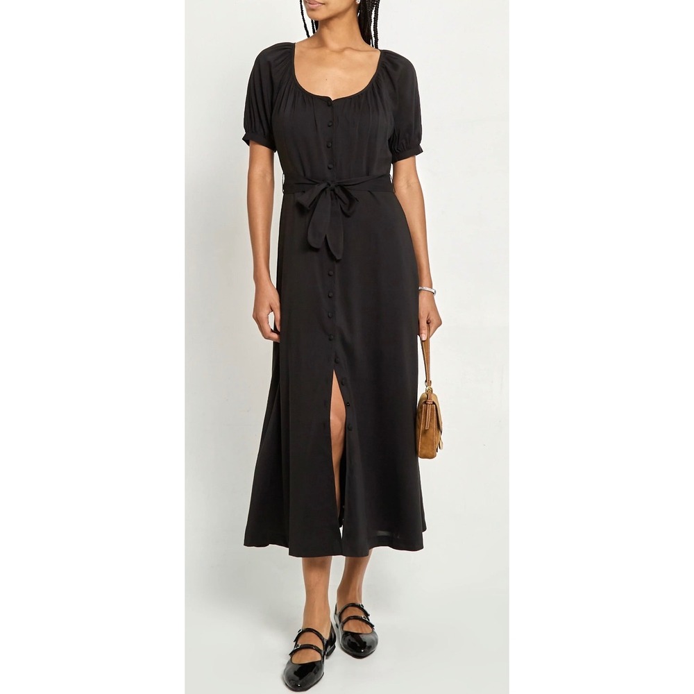 Few Moda O.P.T. One Pretty Time Black Button Down Tie Waist Midi Dress  M